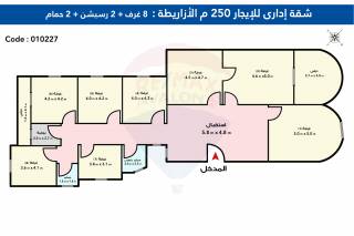 مقر إداري للإيجار 250 متر الأزاريطة علي الترام مباشر