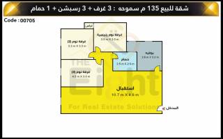 شقة للبيع 135 متر سموحة دوران فيكتور عمانويل