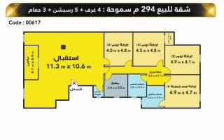 شقة للبيع 294 متر سموحة ش فوزي معاذ