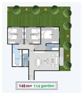 مساحه 148 متر معاها جاردن 114 متر 3 غرف نوم
