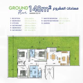 مساحه 148م معاها جاردن 122م ببيت الوطن بمقدم 35