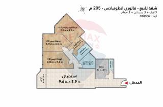 شقة للبيع 205 متر سموحة فالوري انطونيادس