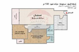 شقة للبيع 132 متر سموحة جراند فيو