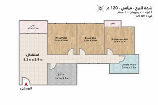 شقة للبيع 120 متر ميامي ش ابو العرب