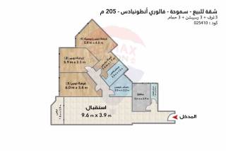 شقة للبيع 205 متر سموحة فالوري انطونيادس